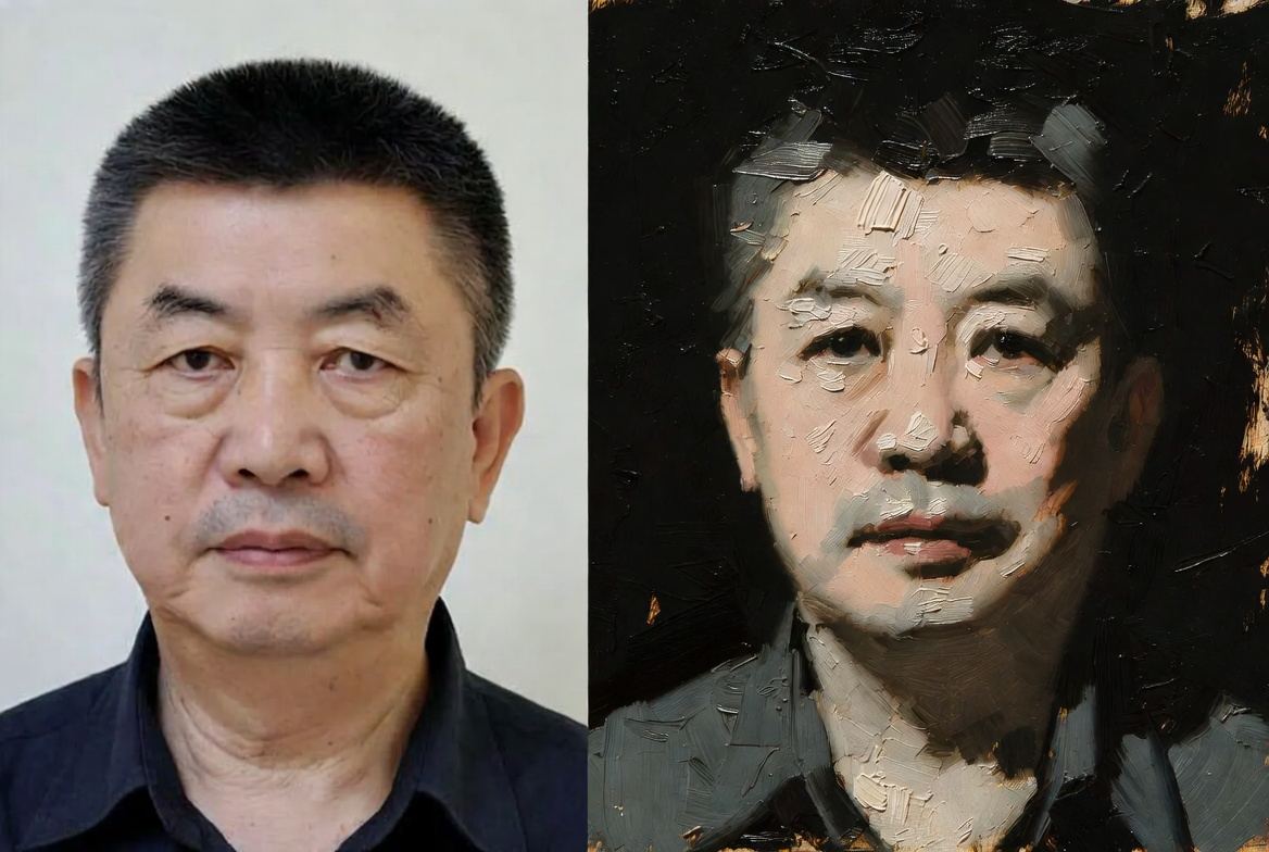 意风画廊真实客户人像油画定制案例对比 照片转手绘油画