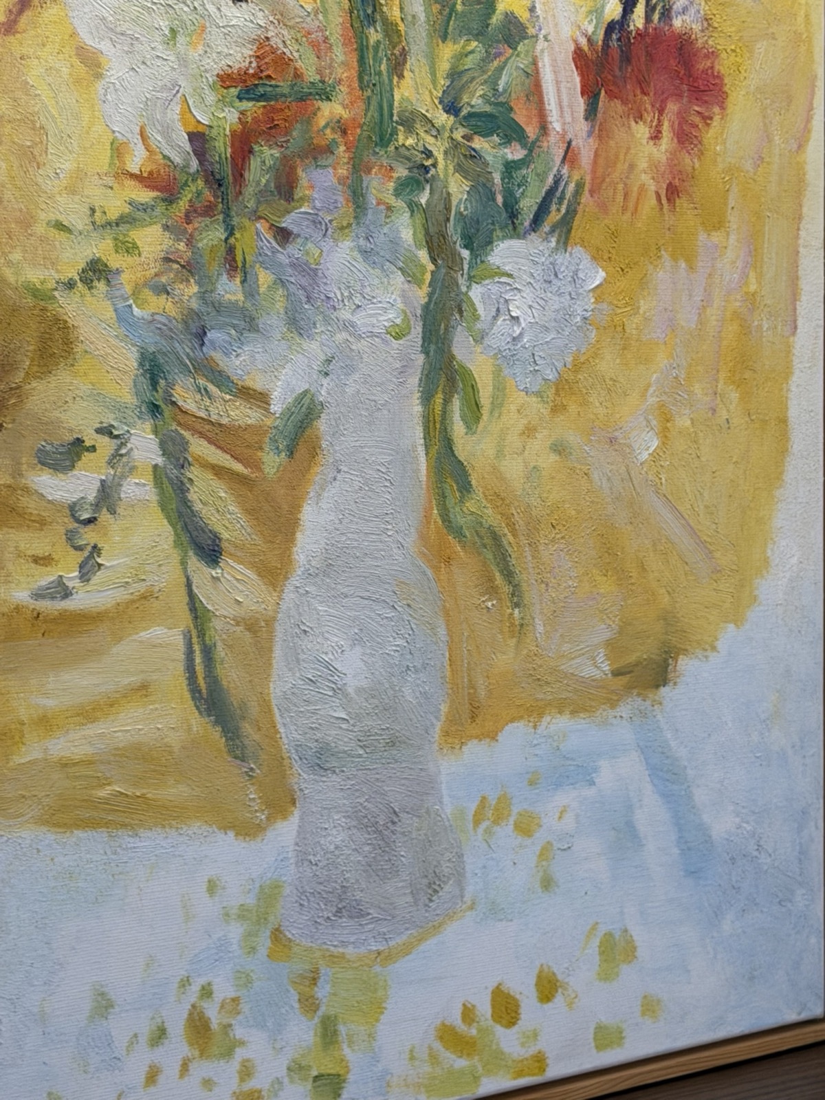 暖黄色花卉画表面笔触和材料层次细节