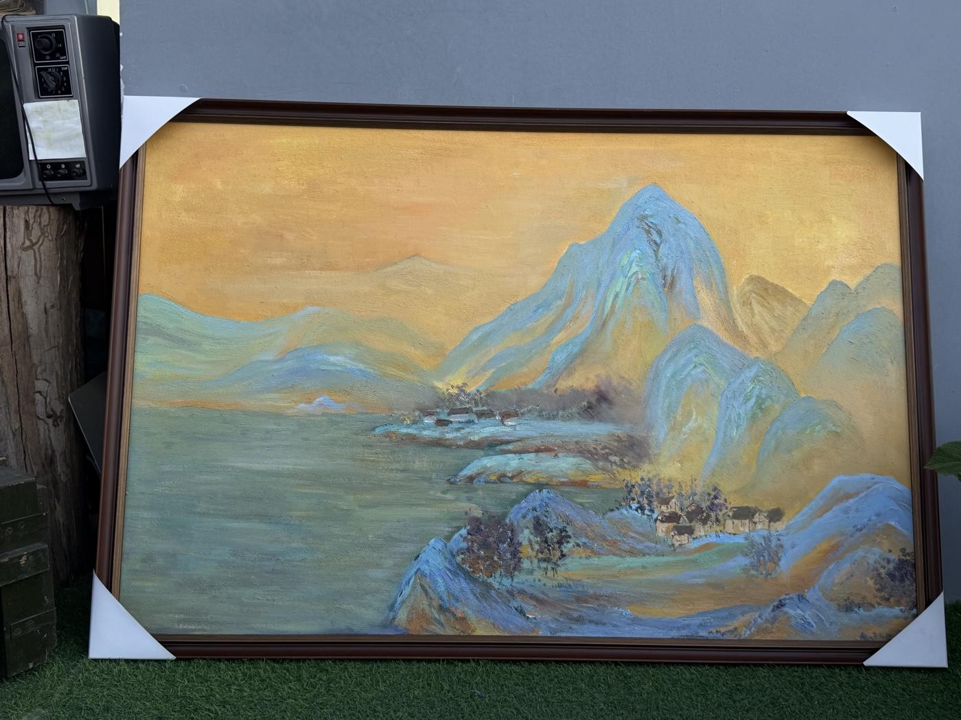 西安手绘油画定制 新中式金色山水装饰画 意风画廊西咸新区
